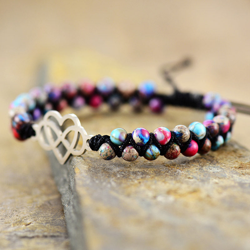 Peach Heart-Shaped Braided Bracelet