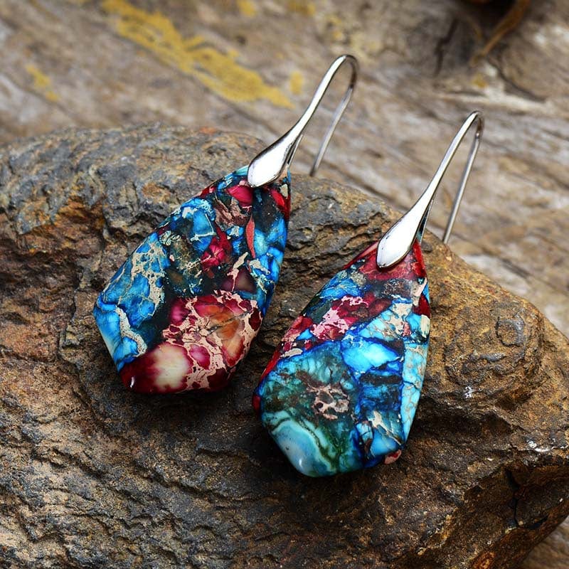 Emperor Stone Geometric Pendant Earrings