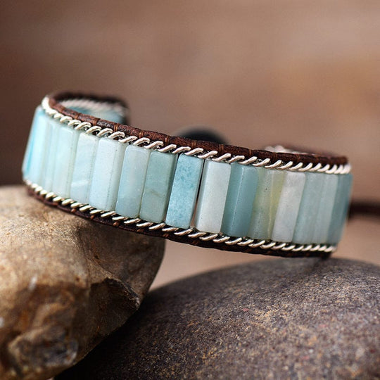 Handmade Beaded Leather Bracelet with Natural Stones