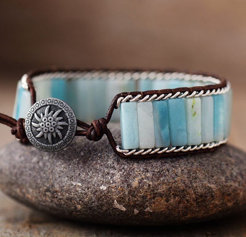 Handmade Beaded Leather Bracelet with Natural Stones