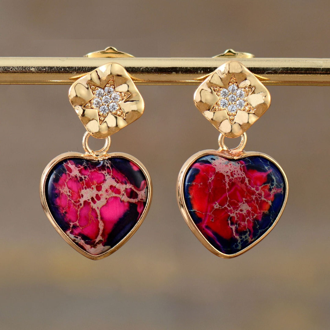 Emperor Stone Heart Pendant Earrings