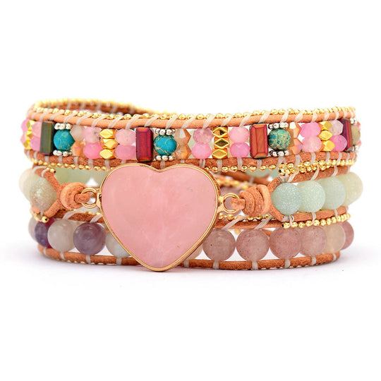 Pink Crystal Heart-Shaped Wrap Bracelet