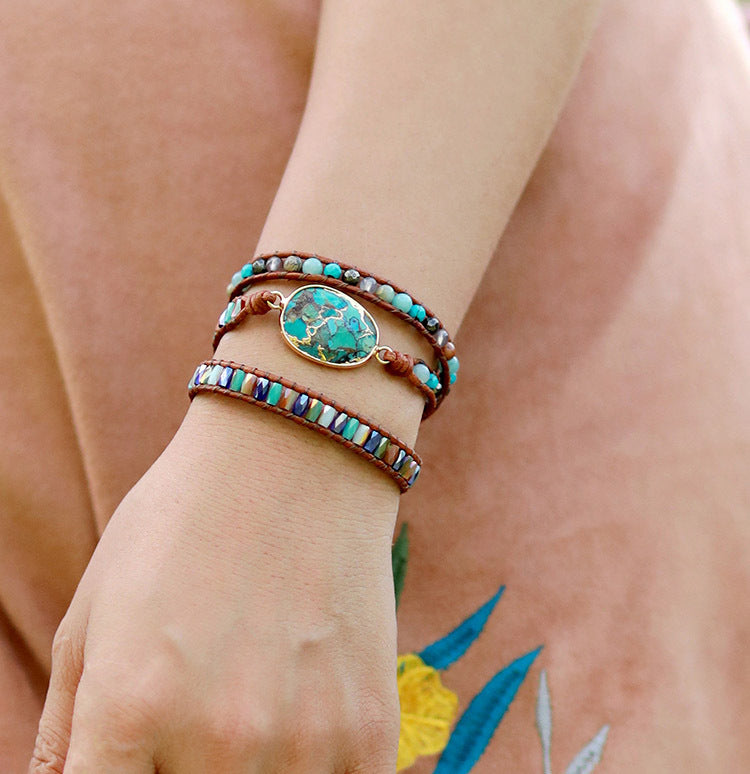 Turquoise Crystal Beaded Woven Bracelet