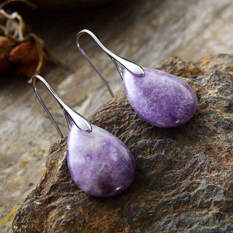 Natural Crystal Amethyst Pendant Earrings