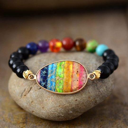 Rainbow Emperor Stone Bead Elastic Bracelet