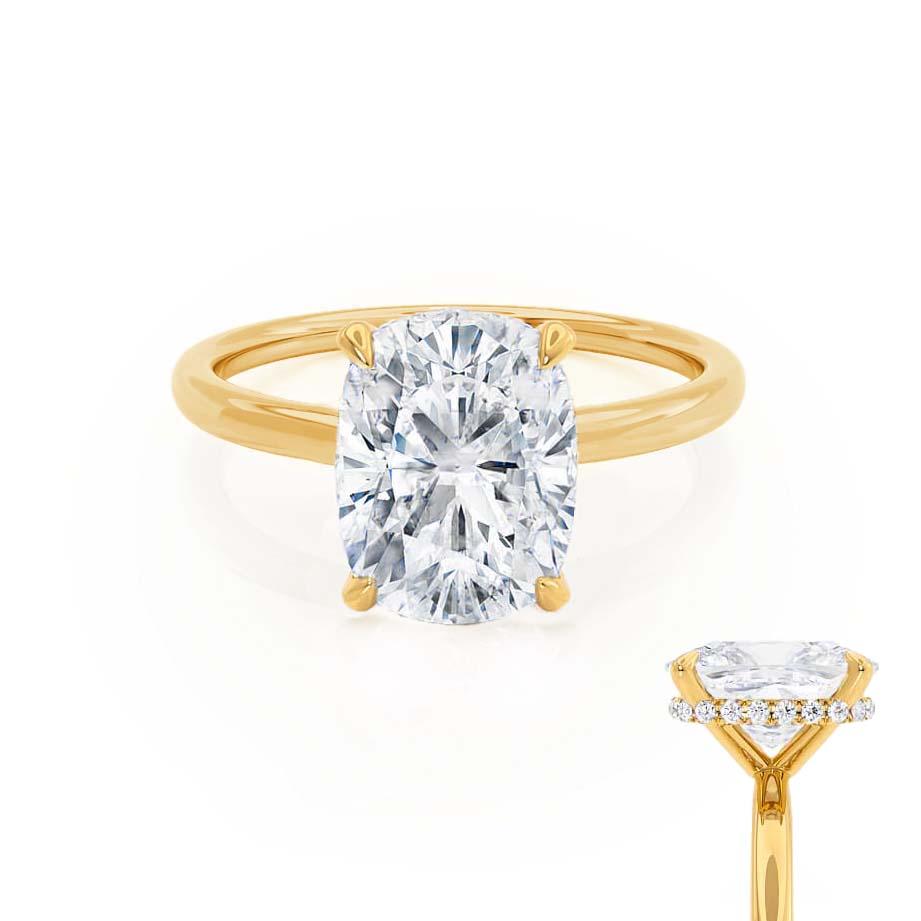 CAMELLIA - Elongated Cushion Natural Diamond 18k Yellow Gold Hidden Halo