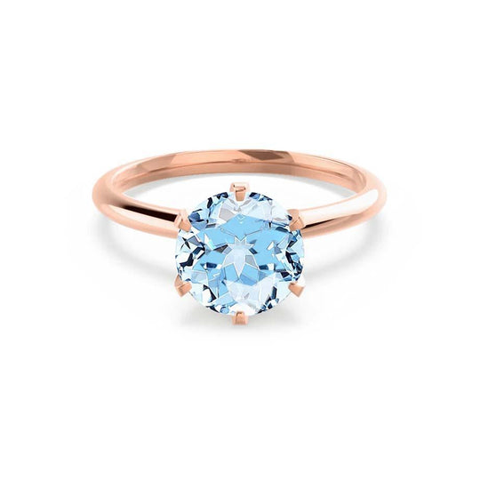BLUEBELL – Aqua Spinel Knife-Edge 6-Prong Solitaire Ring in 18k Rose Gold