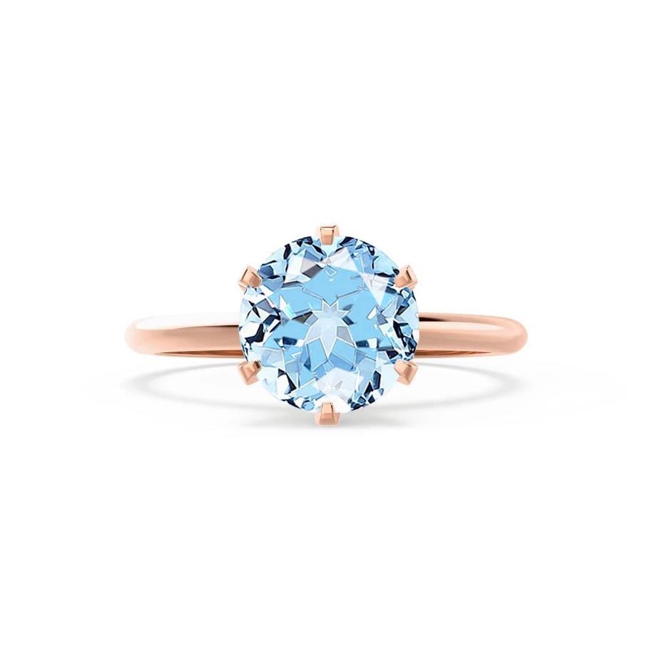 BLUEBELL – Aqua Spinel Knife-Edge 6-Prong Solitaire Ring in 18k Rose Gold