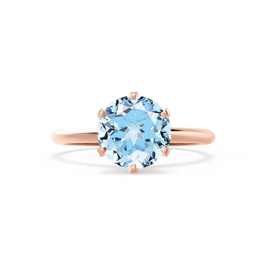BLUEBELL – Aqua Spinel Knife-Edge 6-Prong Solitaire Ring in 18k Rose Gold