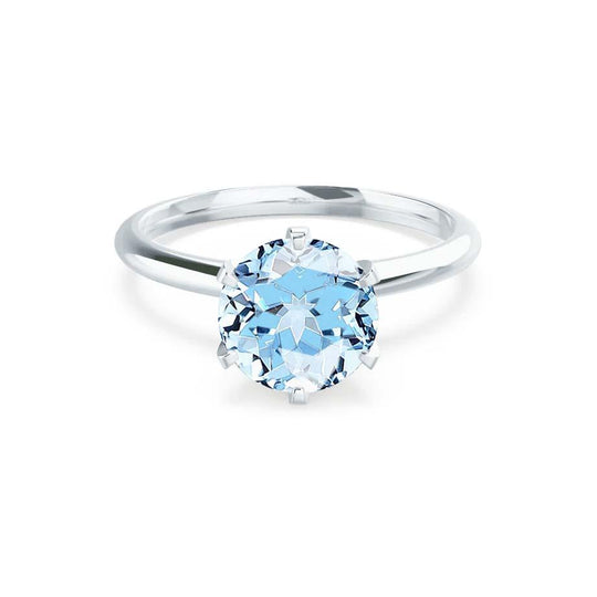 BLUEBELL – Aqua Spinel Knife-Edge 6-Prong Solitaire Ring in 18k White Gold