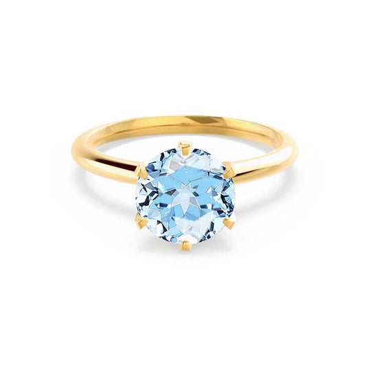 BLUEBELL – Aqua Spinel Knife-Edge 6-Prong Solitaire Ring in 18k Yellow Gold