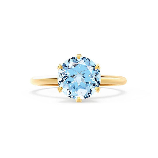 BLUEBELL – Aqua Spinel Knife-Edge 6-Prong Solitaire Ring in 18k Yellow Gold