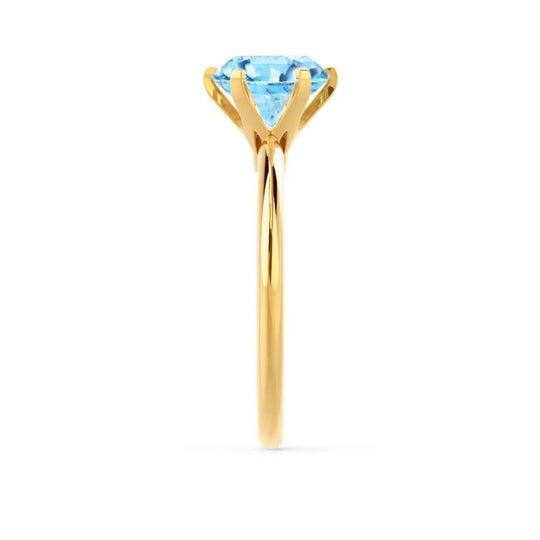 BLUEBELL – Aqua Spinel Knife-Edge 6-Prong Solitaire Ring in 18k Yellow Gold