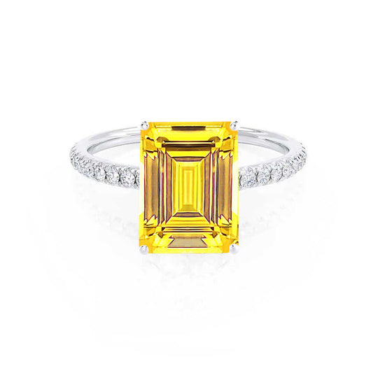 CALLA – Emerald-Cut Lab-Grown Yellow Sapphire & Diamond Petite Pavé Ring in 950 Platinum
