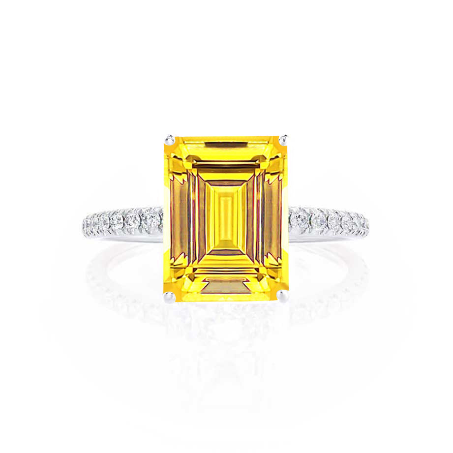 CALLA – Emerald-Cut Lab-Grown Yellow Sapphire & Diamond Petite Pavé Ring in 950 Platinum