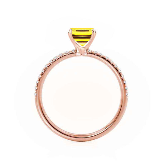 CALLA – Emerald-Cut Lab-Grown Yellow Sapphire & Diamond Petite Pavé Ring in 18K Rose Gold