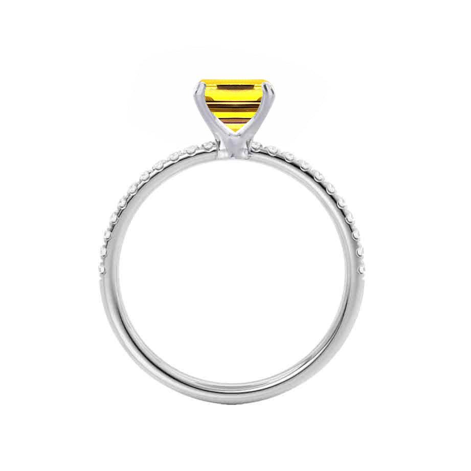 CALLA – Emerald-Cut Lab-Grown Yellow Sapphire & Diamond Petite Pavé Ring in 18k White Gold