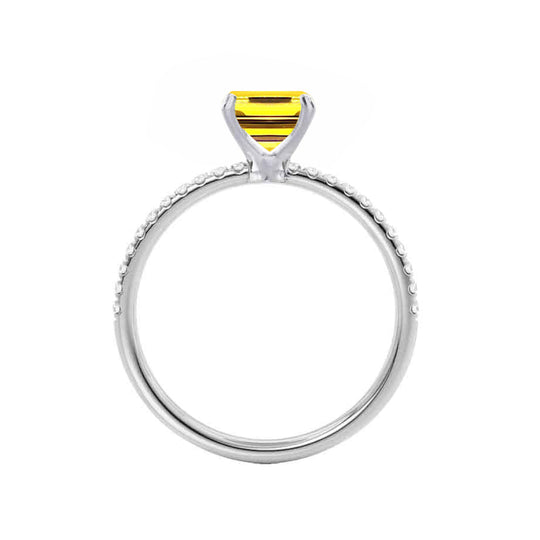 CALLA – Emerald-Cut Lab-Grown Yellow Sapphire & Diamond Petite Pavé Ring in 18k White Gold
