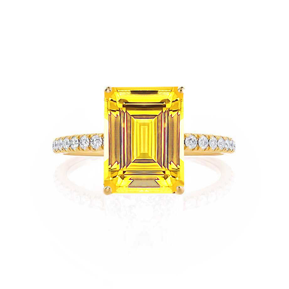CALLA – Emerald-Cut Lab-Grown Yellow Sapphire & Diamond Petite Pavé Ring in 18k Yellow Gold