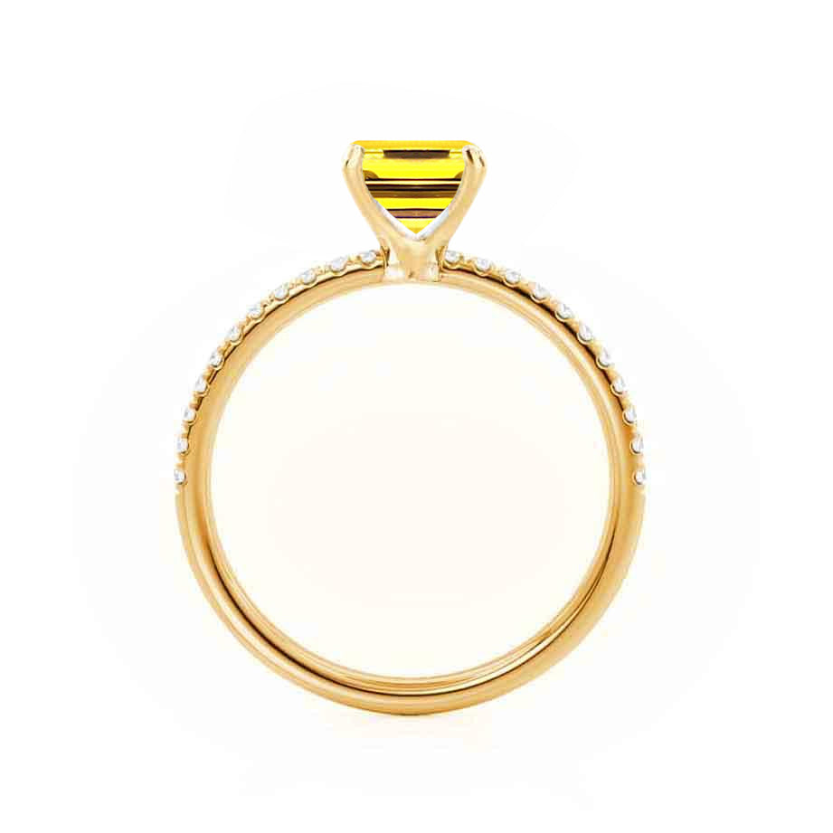 CALLA – Emerald-Cut Lab-Grown Yellow Sapphire & Diamond Petite Pavé Ring in 18k Yellow Gold