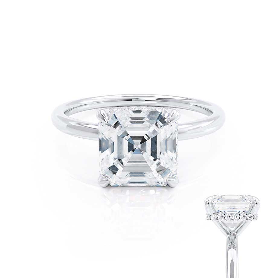 CAMELLIA- Asscher Lab Diamond Platinum Petite Hidden Halo