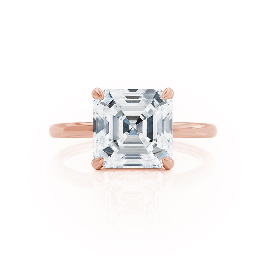 CAMELLIA - Asscher Lab Diamond 18k Rose Gold Petite Hidden Halo