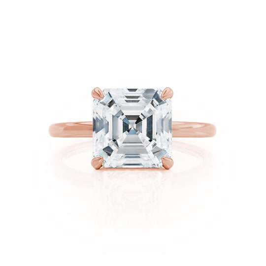 CAMELLIA - Asscher Lab Diamond 18k Rose Gold Petite Hidden Halo