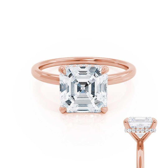 CAMELLIA - Asscher Lab Diamond 18k Rose Gold Petite Hidden Halo
