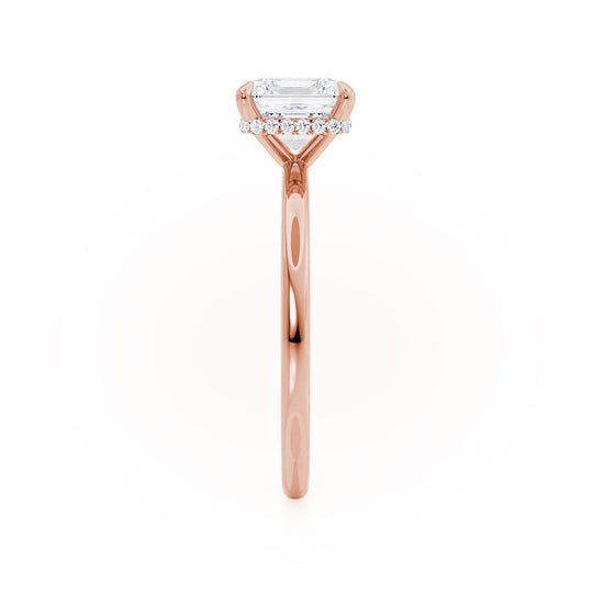 CAMELLIA - Asscher Lab Diamond 18k Rose Gold Petite Hidden Halo