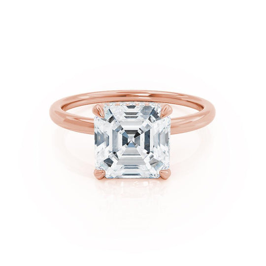 CAMELLIA - Asscher Lab Diamond 18k Rose Gold Petite Hidden Halo