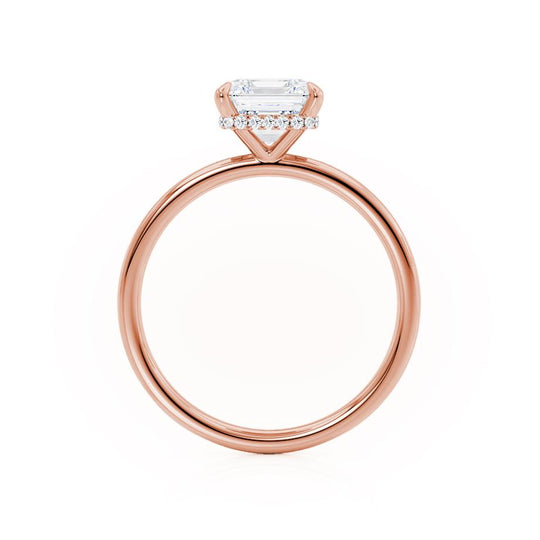 CAMELLIA - Asscher Lab Diamond 18k Rose Gold Petite Hidden Halo