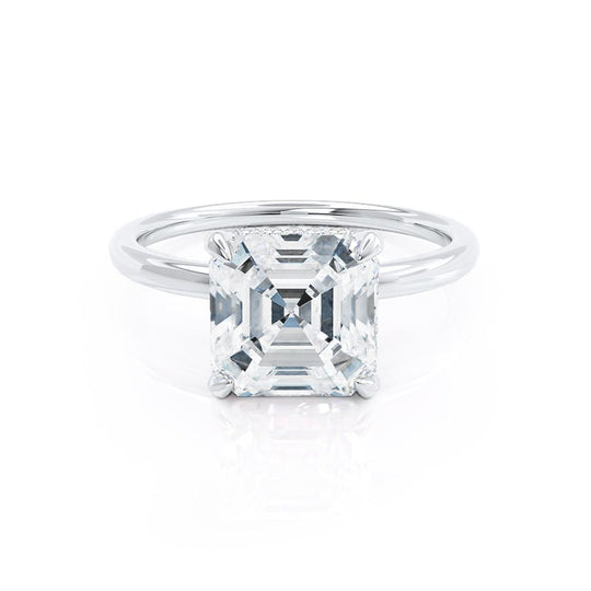 CAMELLIA - Asscher Lab Diamond 18k White Gold Petite Hidden Halo