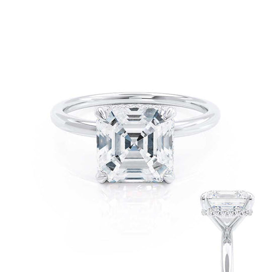 CAMELLIA - Asscher Lab Diamond 18k White Gold Petite Hidden Halo