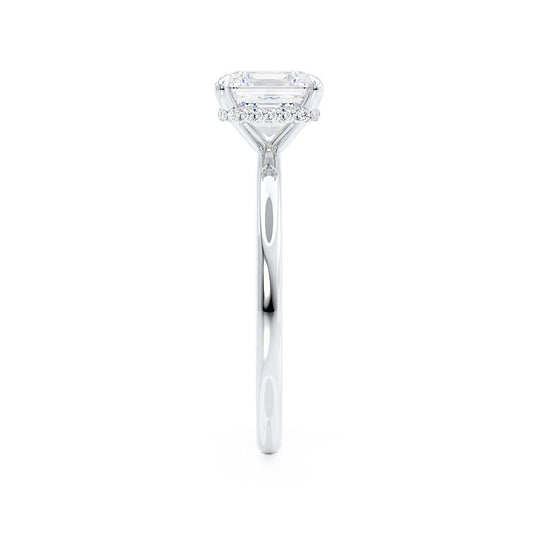 CAMELLIA - Asscher Lab Diamond 18k White Gold Petite Hidden Halo