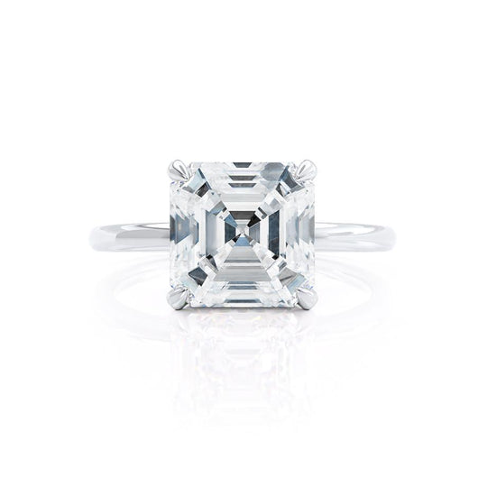 CAMELLIA - Asscher Lab Diamond 18k White Gold Petite Hidden Halo