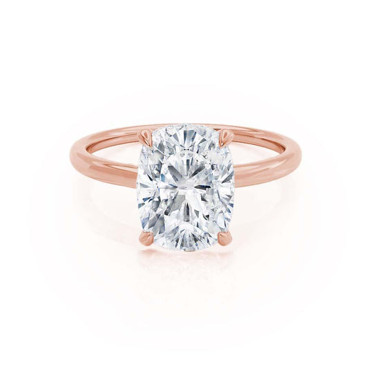 CAMELLIA - Elongated Cushion Natural Diamond 18k Rose Gold Hidden Halo