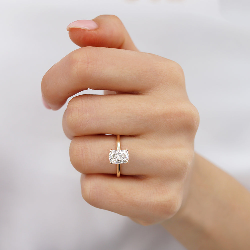 CAMELLIA - Elongated Cushion Natural Diamond 18k Rose Gold Hidden Halo