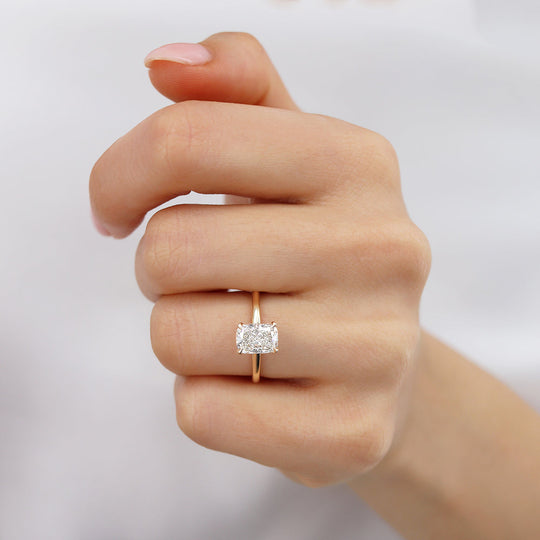 CAMELLIA - Elongated Cushion Natural Diamond 18k Rose Gold Hidden Halo