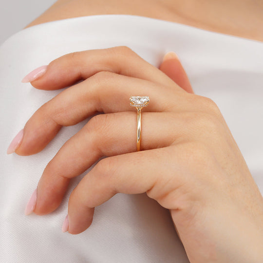 CAMELLIA - Elongated Cushion Natural Diamond 18k Rose Gold Hidden Halo