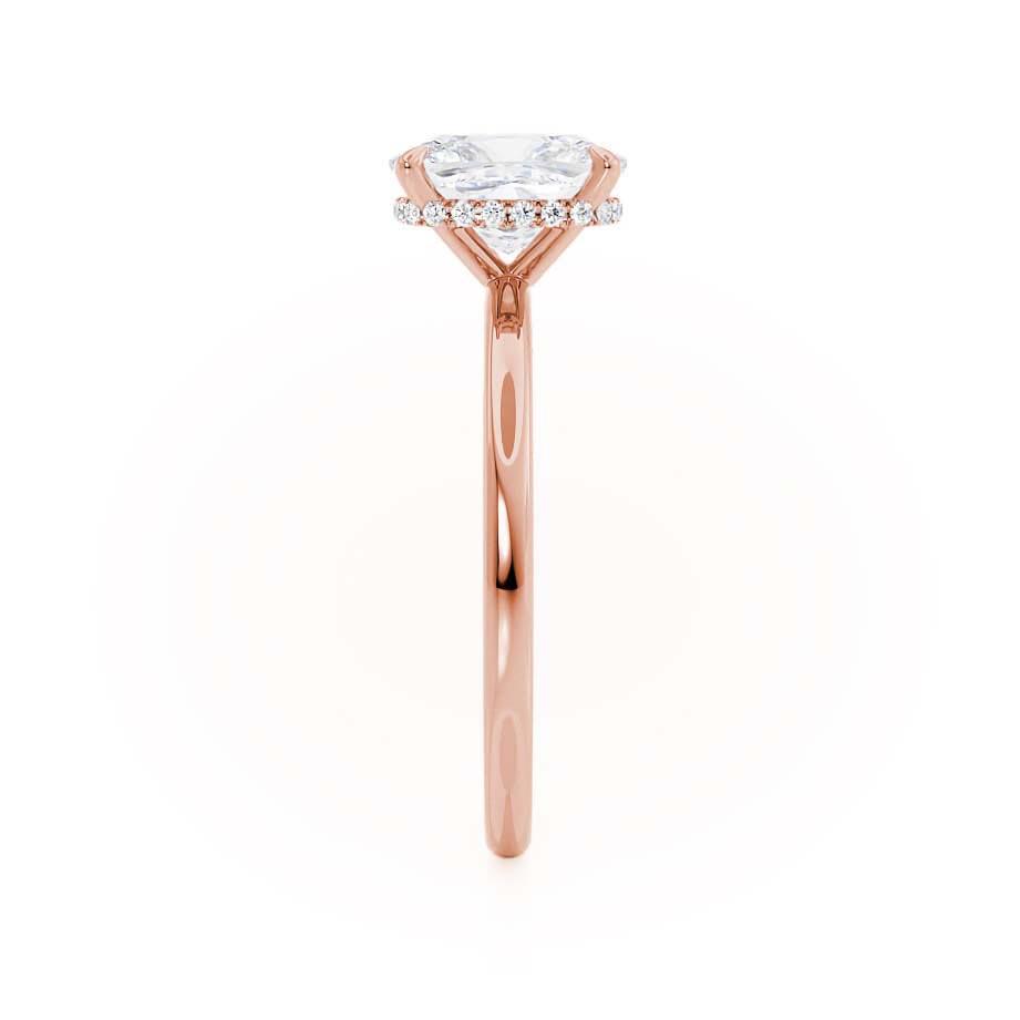 CAMELLIA - Elongated Cushion Natural Diamond 18k Rose Gold Hidden Halo