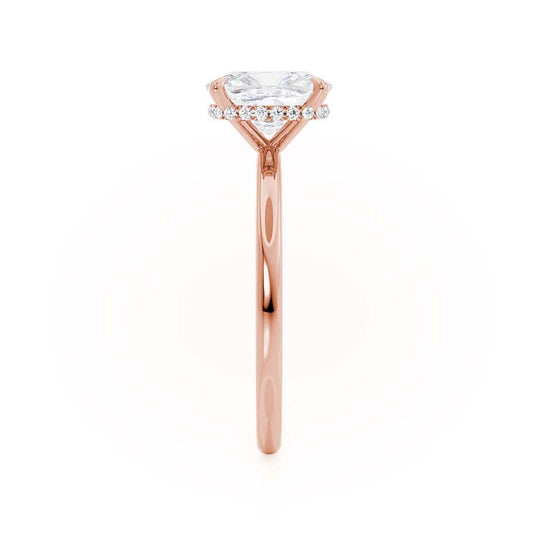 CAMELLIA - Elongated Cushion Natural Diamond 18k Rose Gold Hidden Halo