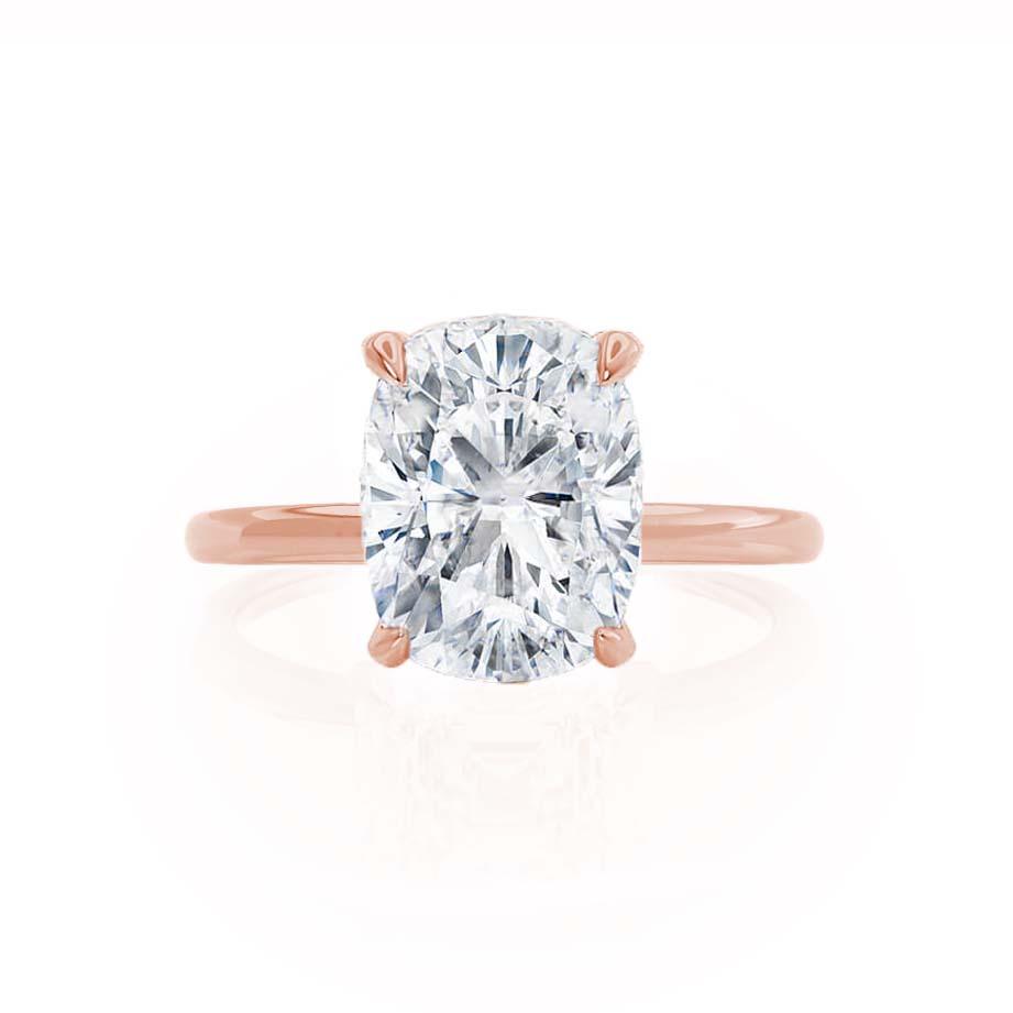 CAMELLIA - Elongated Cushion Natural Diamond 18k Rose Gold Hidden Halo