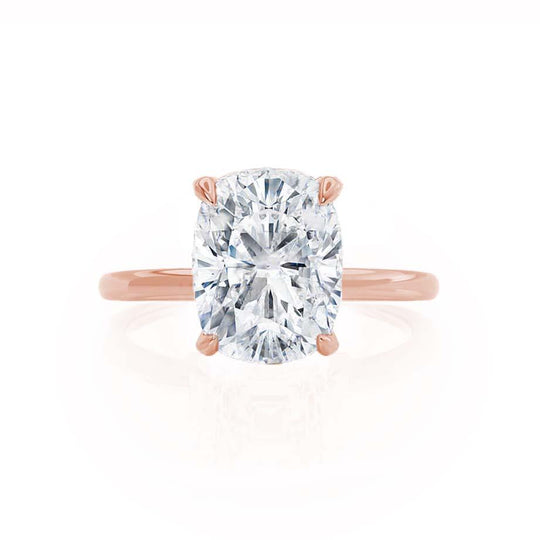 CAMELLIA - Elongated Cushion Natural Diamond 18k Rose Gold Hidden Halo