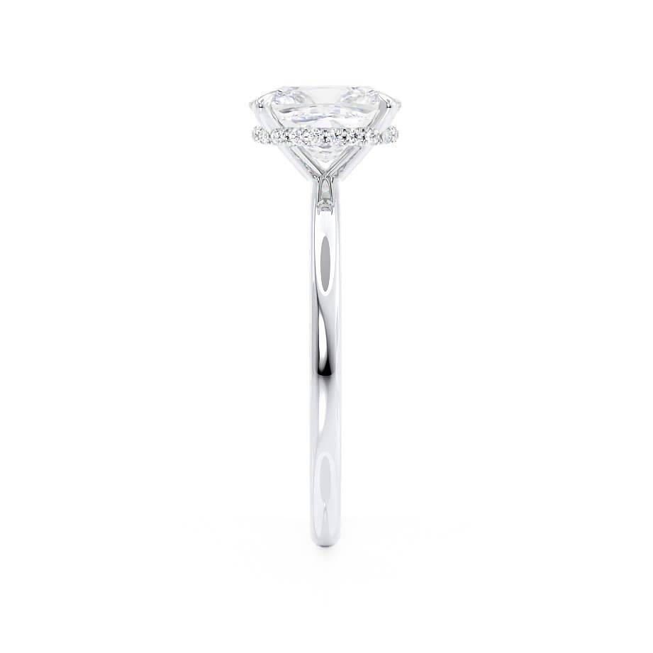 CAMELLIA - Elongated Cushion Natural Diamond 18k White Gold Hidden Halo