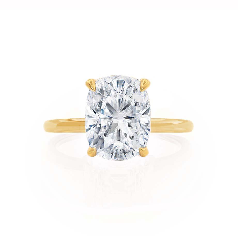 CAMELLIA - Elongated Cushion Natural Diamond 18k Yellow Gold Hidden Halo