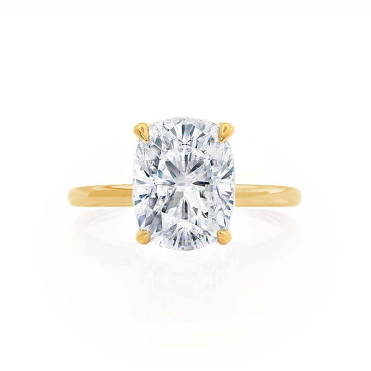 CAMELLIA - Elongated Cushion Natural Diamond 18k Yellow Gold Hidden Halo