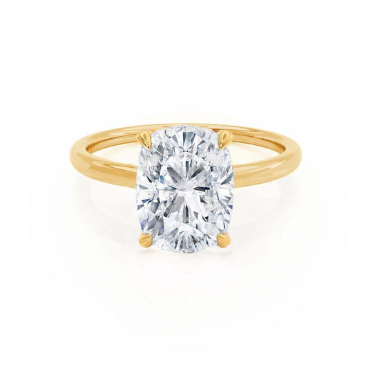 CAMELLIA - Elongated Cushion Natural Diamond 18k Yellow Gold Hidden Halo