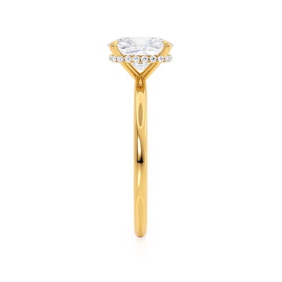 CAMELLIA - Elongated Cushion Natural Diamond 18k Yellow Gold Hidden Halo