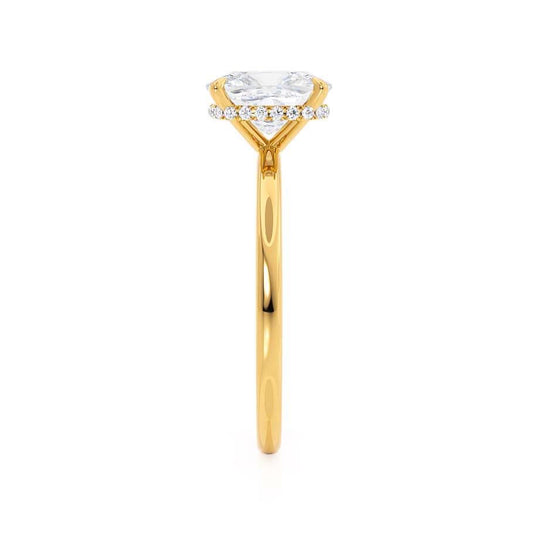 CAMELLIA - Elongated Cushion Natural Diamond 18k Yellow Gold Hidden Halo