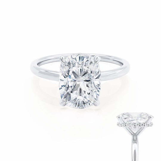 CAMELLIA - Elongated Cushion Natural Diamond Platinum Hidden Halo
